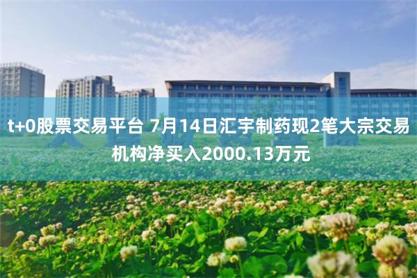 t+0股票交易平台 7月14日汇宇制药现2笔大宗交易 机构净买入2000.13万元