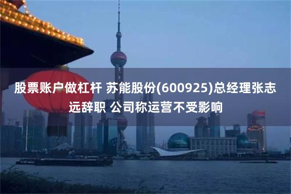 股票账户做杠杆 苏能股份(600925)总经理张志远辞职 公司称运营不受影响
