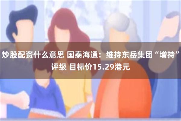 炒股配资什么意思 国泰海通：维持东岳集团“增持”评级 目标价15.29港元