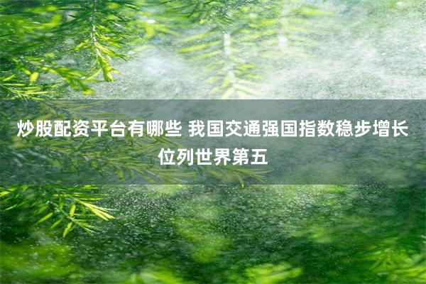 炒股配资平台有哪些 我国交通强国指数稳步增长位列世界第五