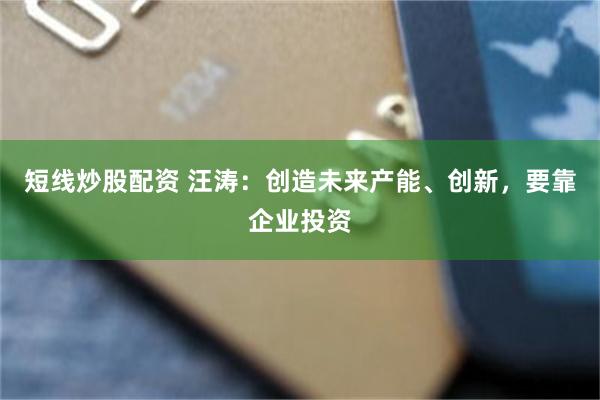 短线炒股配资 汪涛：创造未来产能、创新，要靠企业投资